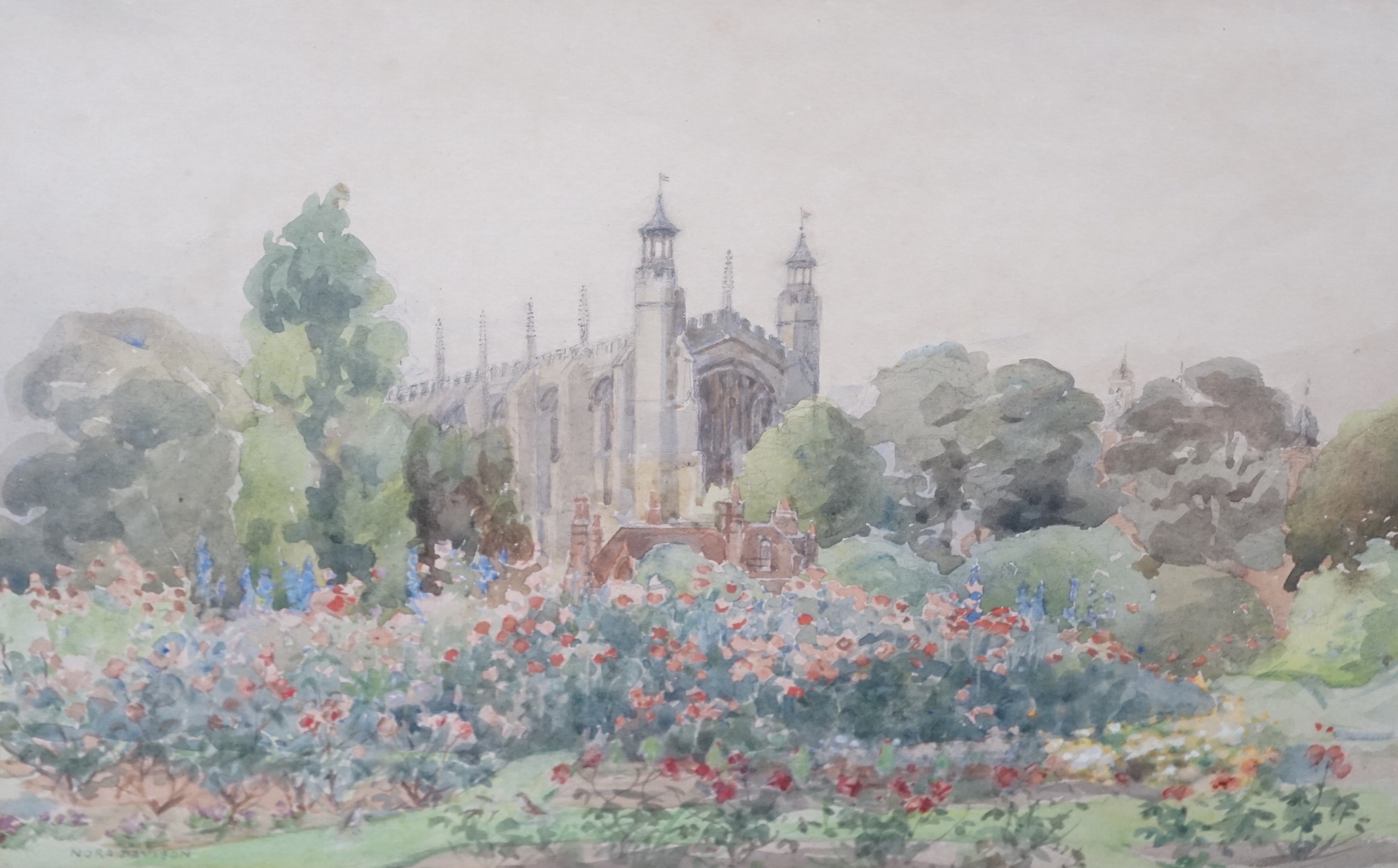 Nora Davison, (fl.1881-1905), watercolour, Eton College, signed, 24 x 36cm